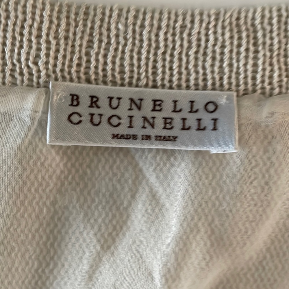 Linen tank with silk lining and clear sparkles from Brunello Cucinelli